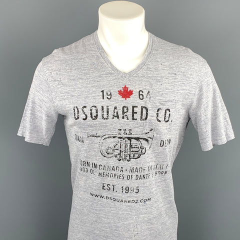 DSQUARED2 Size M Grey Heather Cotton Blend V-Neck T-shirt