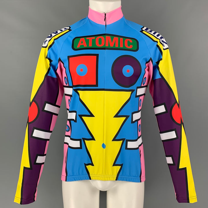 WALTER VAN BEIRENDONCK SS20 Size L Pink Blue Graphic Nylon Jersey Bike Top