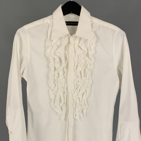 BURBERRY PRORSUM Size XS White Ruffled Tuxedo Slim Fit Long Sleeve Shirt