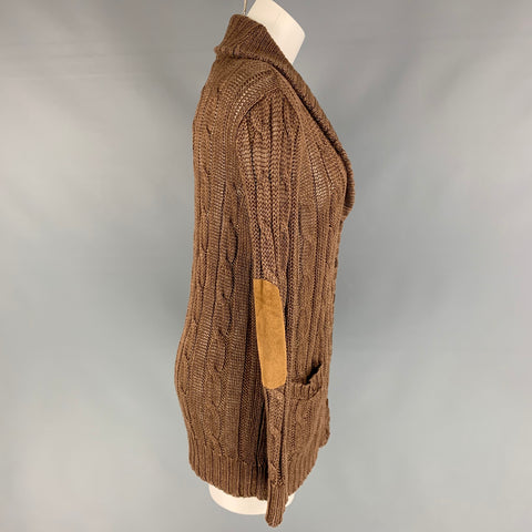 RALPH LAUREN Size S Brown Linen Suede Elbow Patches Cardigan