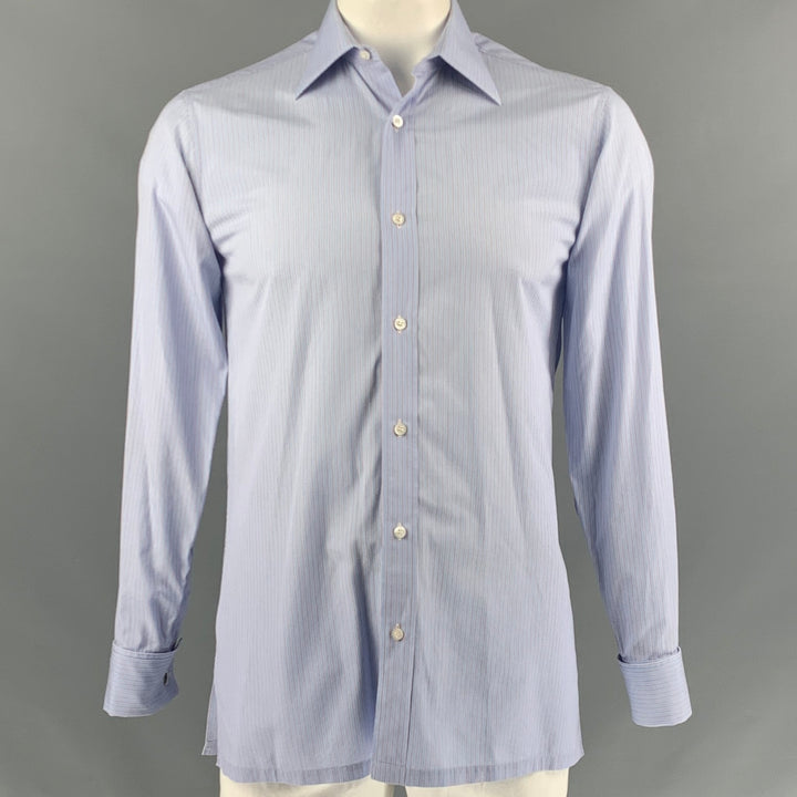 CHARVET Size M  Blue &  Burgundy Cotton Stripe Button Down Long Sleeve Shirt
