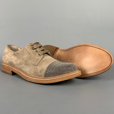 BRUNELLO CUCINELLI Size 8.5 Taupe & Silver Suede Lace Up Shoes