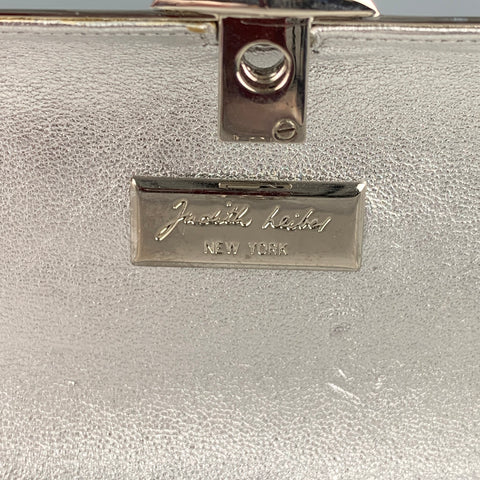 JUDITH LEIBER Silver & Black Chevron Metallic Rhinestones Handbag