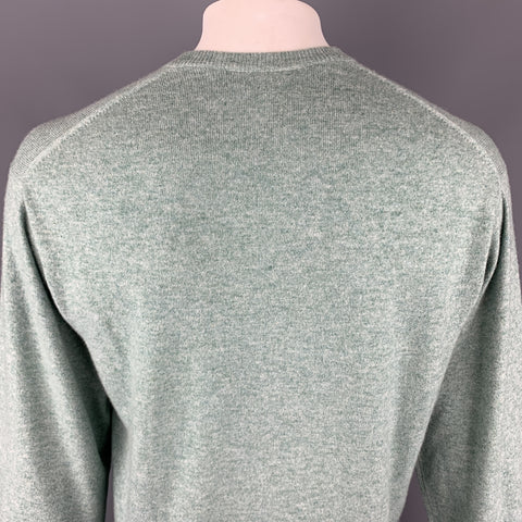 N. PEAL Size L Pistachio Knitted Cashmere V-Neck Pullover Sweater