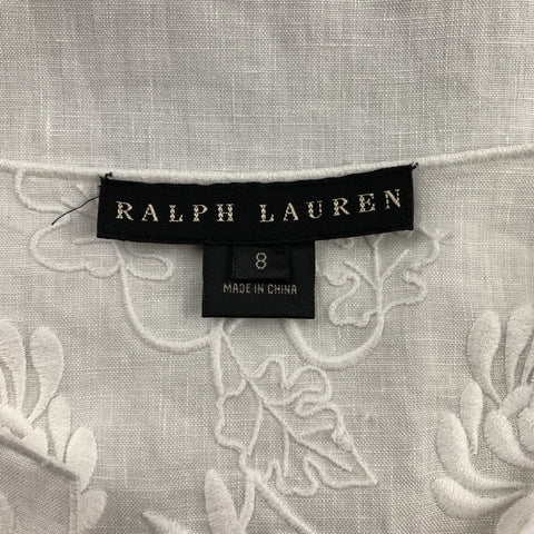 RALPH LAUREN Black Label Size 8 White Embroidered Linen Tunic Blouse