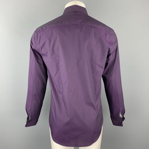 THEORY Size M Purple Solid Cotton Button Up Long Sleeve Shirt