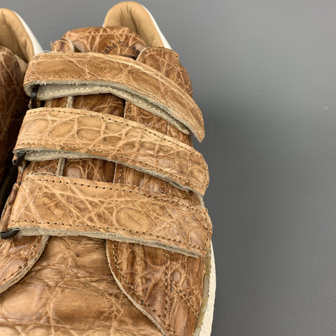 MAURO VOLPONI Size US 8.5 Tan Textured Alligator Print Sneakers