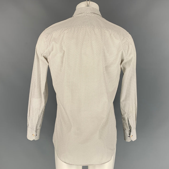 PAUL SMITH Size L Beige & White Geometric Cotton Button Down Long Sleeve Shirt