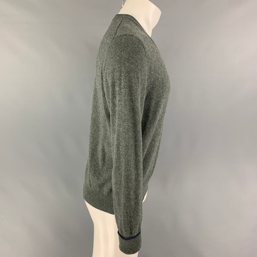 FIORONI Size M Grey Heather Cashmere V-Neck Pullover