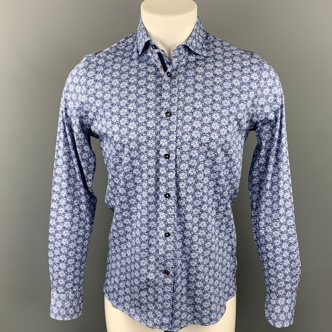 DAMAT TWEEN Size S Blue Floral Cotton Button Up Long Sleeve Shirt