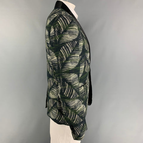 DSQUARED2 Size 46 Olive Black White Print Viscose Linen Sport Coat