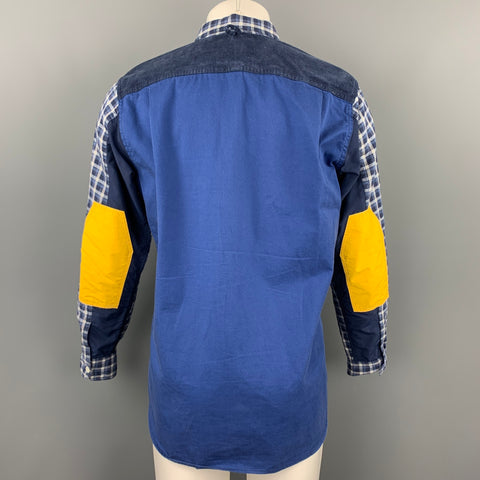 JUNYA WATANABE Size M Navy & White Patchwork Cotton Long Sleeve Shirt