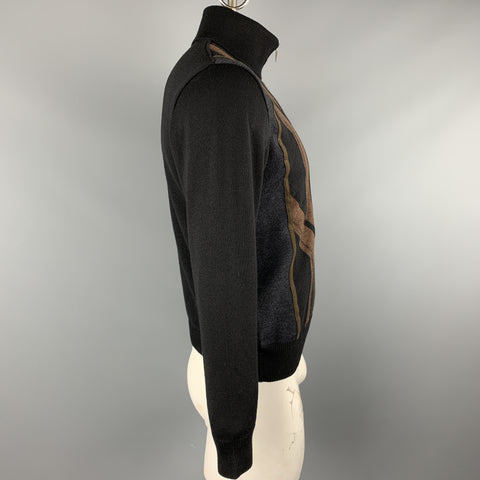 DALMINE Size S Black Color Block Merino Wool Half Zip Brown Pullover