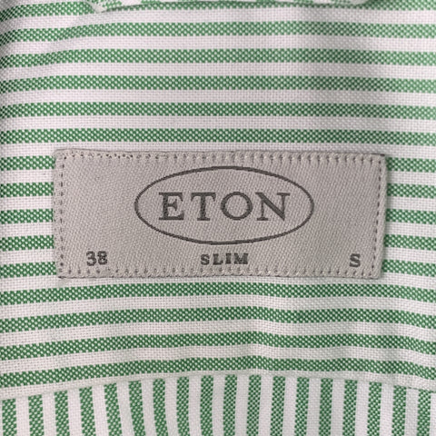 ETON Camisa de manga larga con botones de algodón a rayas verdes talla S