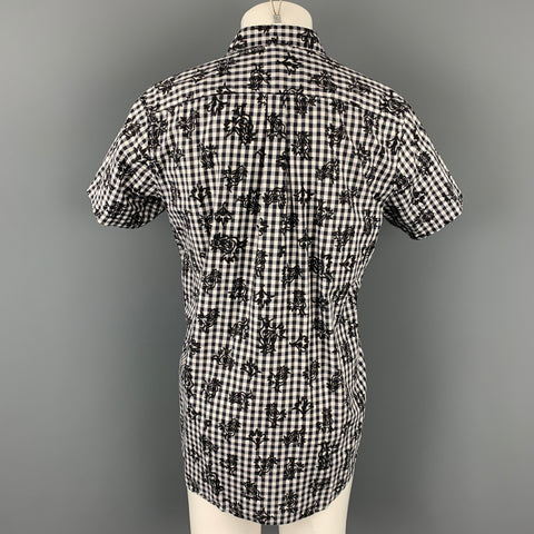 COMME des GARCONS BLACK Size XL Black & White Checkered Cotton Short Sleeve Shirt