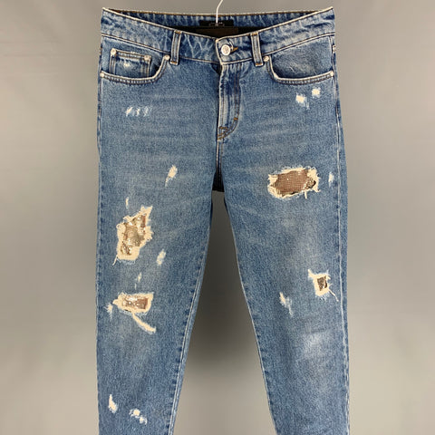 VERSUS par GIANNI VERSACE Taille 27 Indigo Distressed Denim Zip Fly Jeans