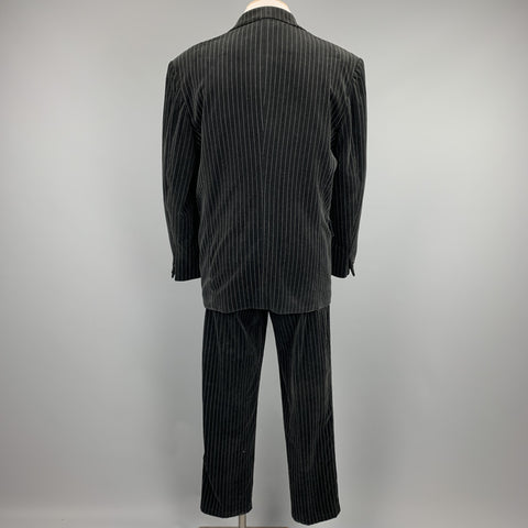 GASPAR SALDANHA Size 44 Regular Black Stripe Velvet Peak Lapel Suit
