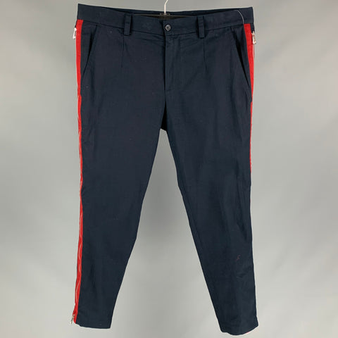 DOLCE & GABBANA Size 34 Navy & Red Stripe Flat Front Casual Pants