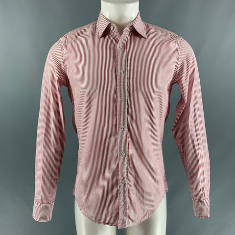 J.PRESS Size S Red & White Stripe Cotton Button Up Long Sleeve Shirt