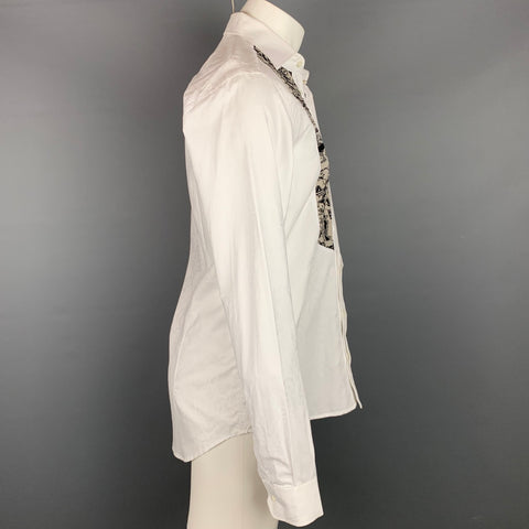 ETRO Camisa de manga larga con botones de algodón de tejidos mixtos blanco y gris pardo talla S