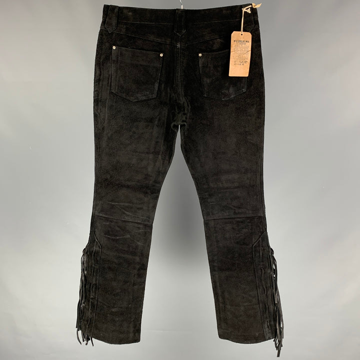 RRL by RALPH LAUREN Talla 35 Pantalones con flecos occidentales de ante desgastado negro