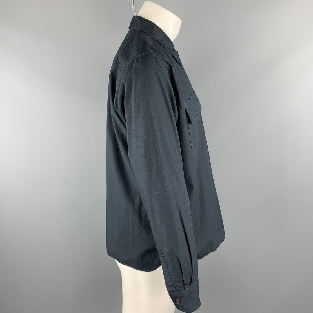 CHIMALA Size M Navy Solid Cotton Button Up Long Sleeve Shirt
