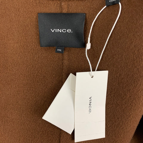 VINCE Size XXL Brown Herringbone Wool Cashmere Coat