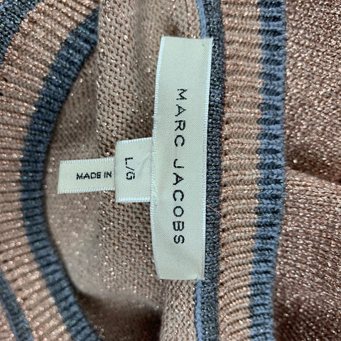 MARC JACOBS Size L Rose Gold Grey Metallic Viscose Blend Short Sleeve Pullover