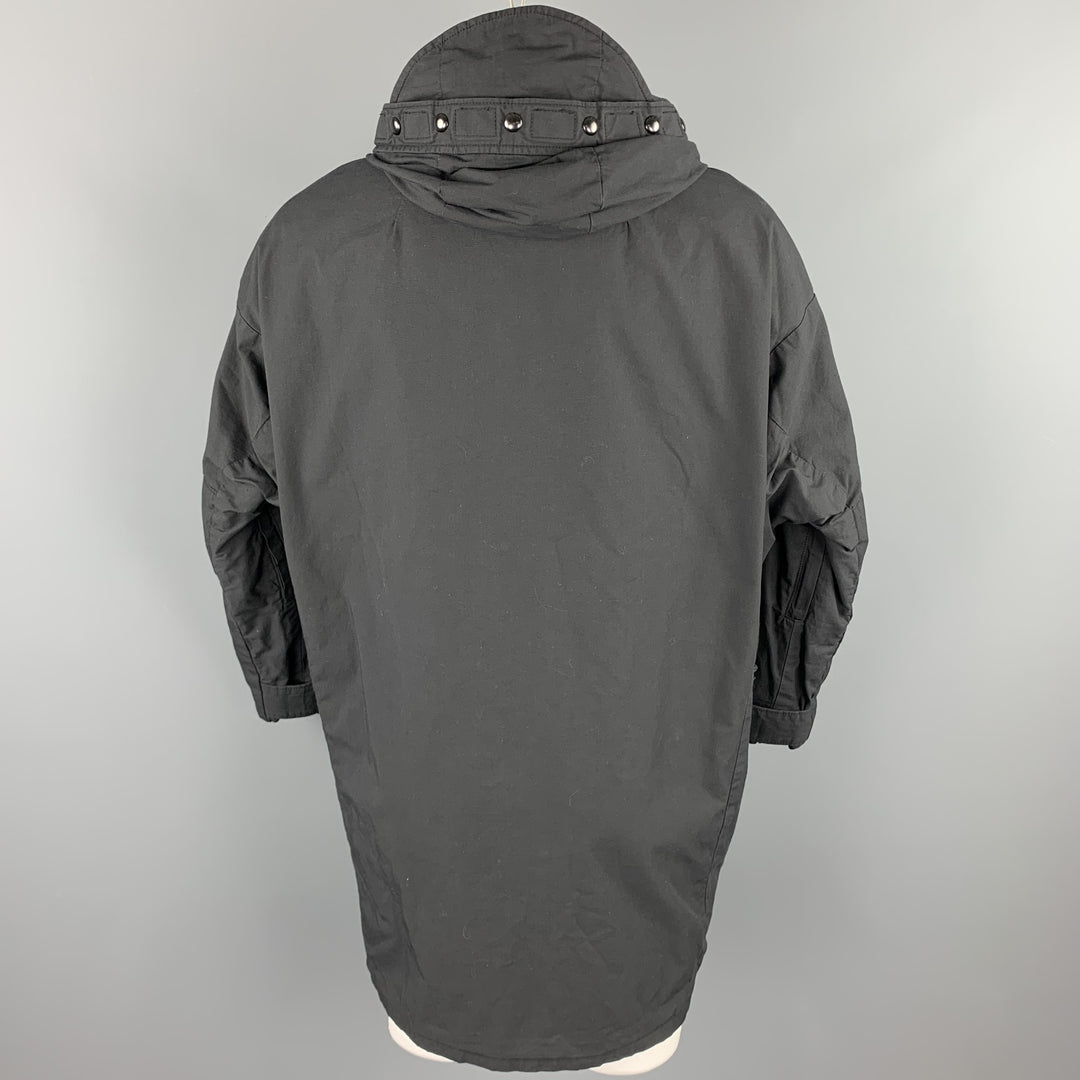 R13 Size XS Black Cotton / Nylon Zip & Snaps Oversized Hooded Coat