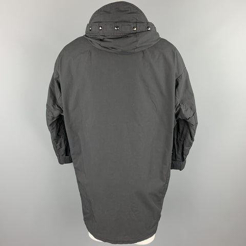 R13 Size XS Black Cotton / Nylon Zip & Snaps Oversized Hooded Coat