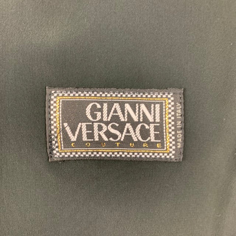 GIANNI VERSACE Talla 6 Traje de pantalón con frente plano texturizado en mezcla de lana plateada negra