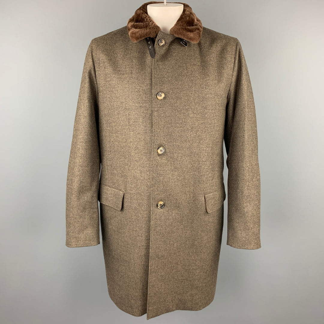 LORO PIANA Storm System Size 46 Taupe Heather Wool / Cashmere Fur Collar Coat