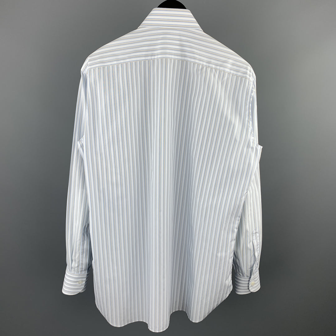 BRIONI Size M Light Blue Stripe Cotton Button Up Long Sleeve Shirt