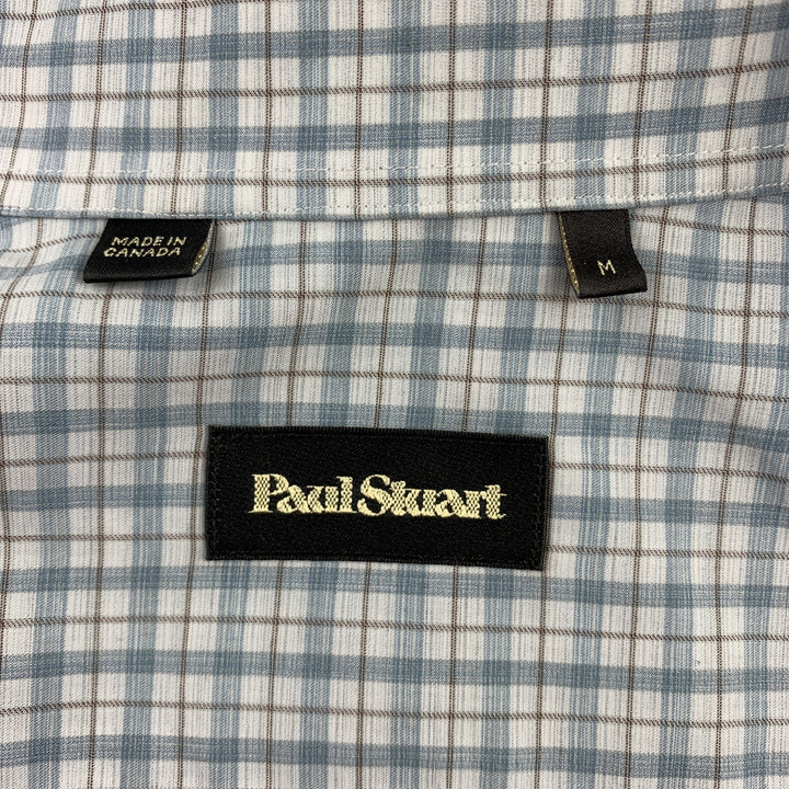 PAUL STUART Size M White & Teal Plaid Cotton Button Up Long Sleeve Shirt