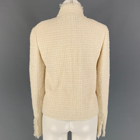 CHANEL 2004 Size 6 Cream Boucle Polyamide Bend Zip Up Jacket