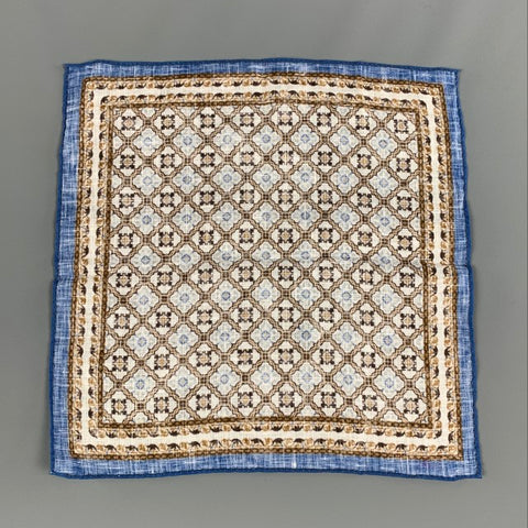 SUITSUPPLY Blue & Brown Abstract Floral Pocket Square