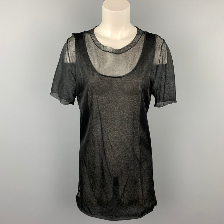 MARNI Size 6 Black See Through Silk Layered Tank Casual Top