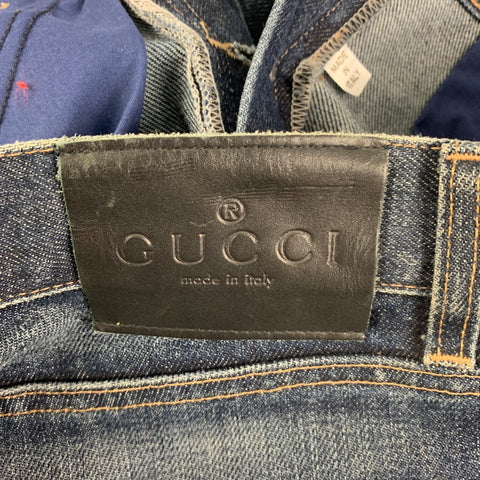 GUCCI by Tom Ford Fall 1999 Size 38 Blue Lavender Gunmetal Floral Embroidery Denim Jeans