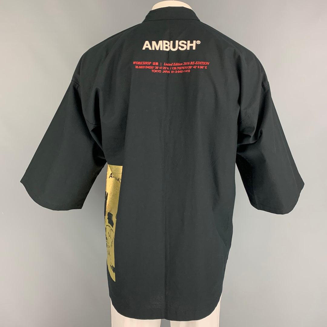 AMBUSH Size L Black Gold Graphic Cotton Kimono Jacket