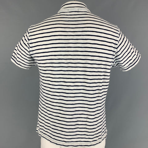 ALEX MILL Size XL White &  Navy Stripe Cotton Buttoned Polo