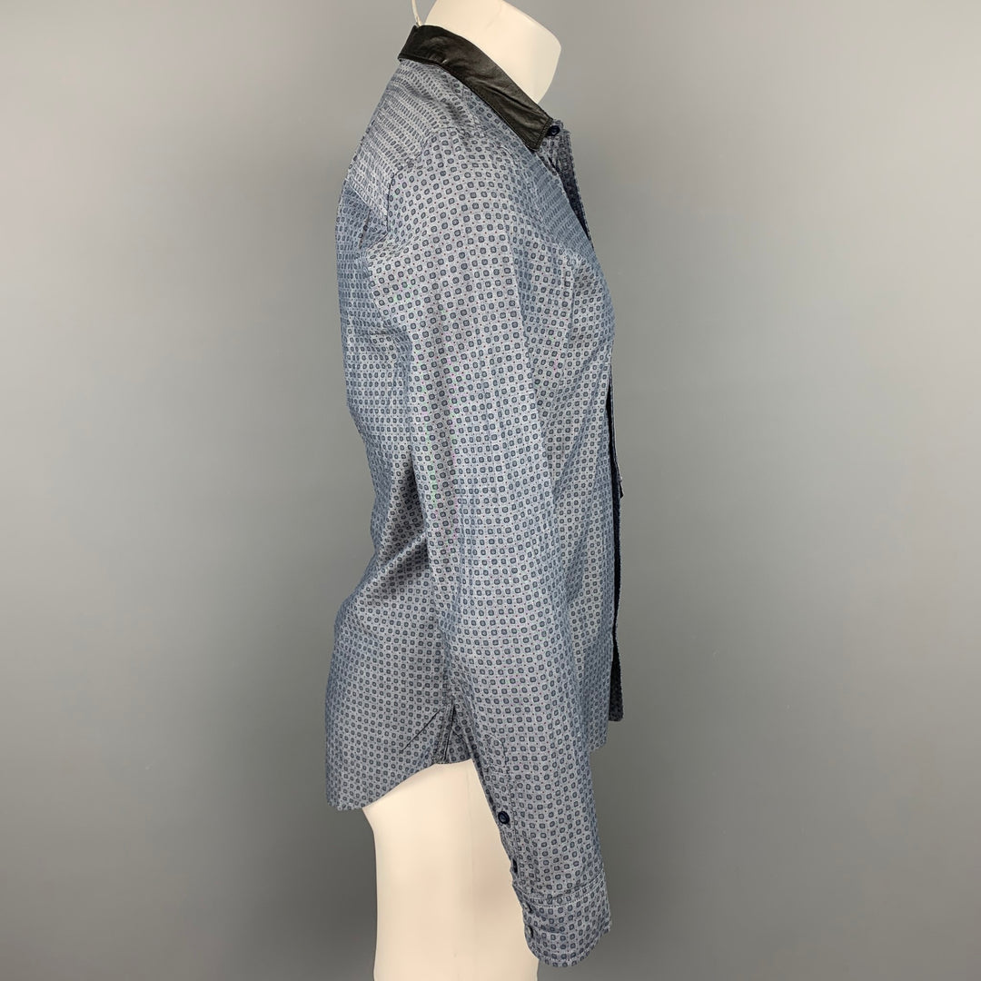 DIESEL Camisa de manga larga con botones de algodón con estampado de lunares azules talla M