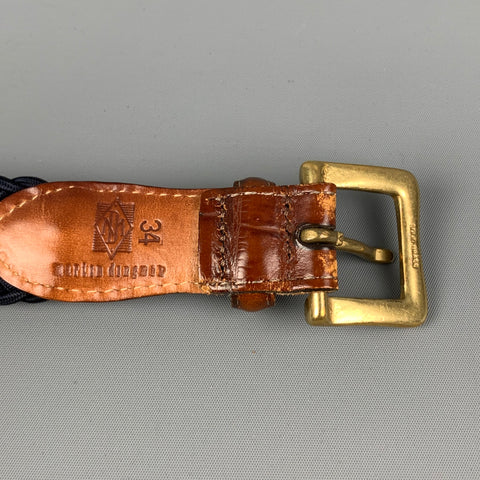 MARTIN DINGMAN Size 34 Navy Brown Woven Embossed Fabric Belt