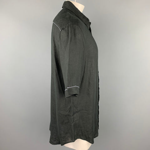 ARMANI COLLEZIONI Size XXL Black Linen Buttoned Short Sleeve Shirt