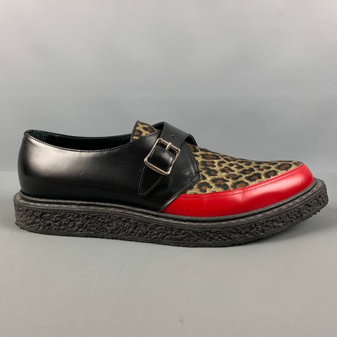 SAINT LAURENT Size 12 Black Red & Gold Mixed Materials Leather Loafers