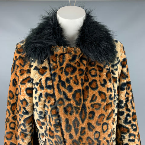 ADRIENNE LANDAU Size M Black Orange Polyester Blend Biker Jacket