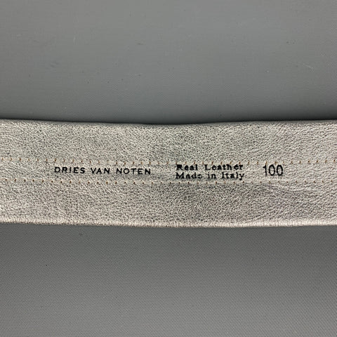 DRIES VAN NOTEN Taille 42 Ceinture en cuir à rayures blanches argentées