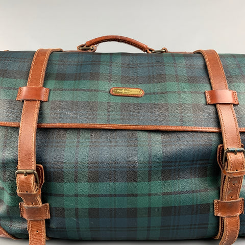 Vintage RALPH LAUREN Green & Black Blackwatch Coated Canvas Tan Weekener Bag