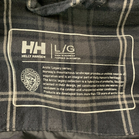 HELLY HANSEN Size L Gray & Black Plaid White Flannel Snaps Jacket