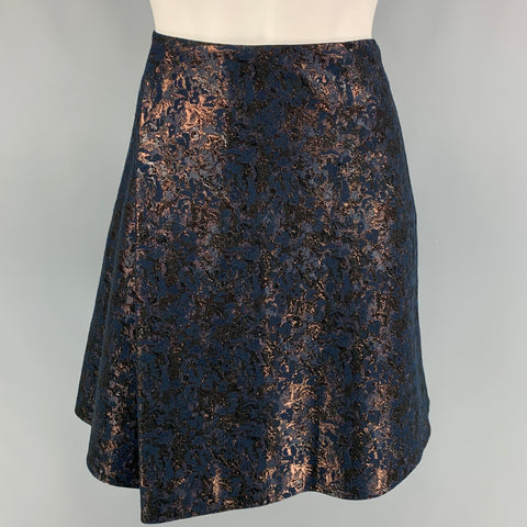 3.1 PHILLIP LIM Size 4 Navy Polyester Cotton Jacquard Wrap Skirt