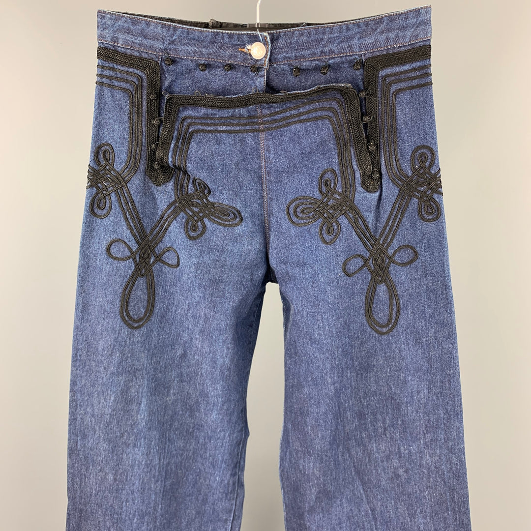Vintage GAULTIER JEANS Size 31 Indigo Braided Denim High Waisted Wide Leg Jeans